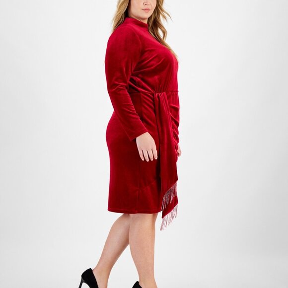 Tahari Plus Size Mock-Neck Velvet Draped Bodycon Dress – Rouge – Size 18W NWT - Picture 4 of 5
